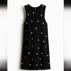H & M Elegant Black Sleeveless Dress with Floral Embellishments Sz M